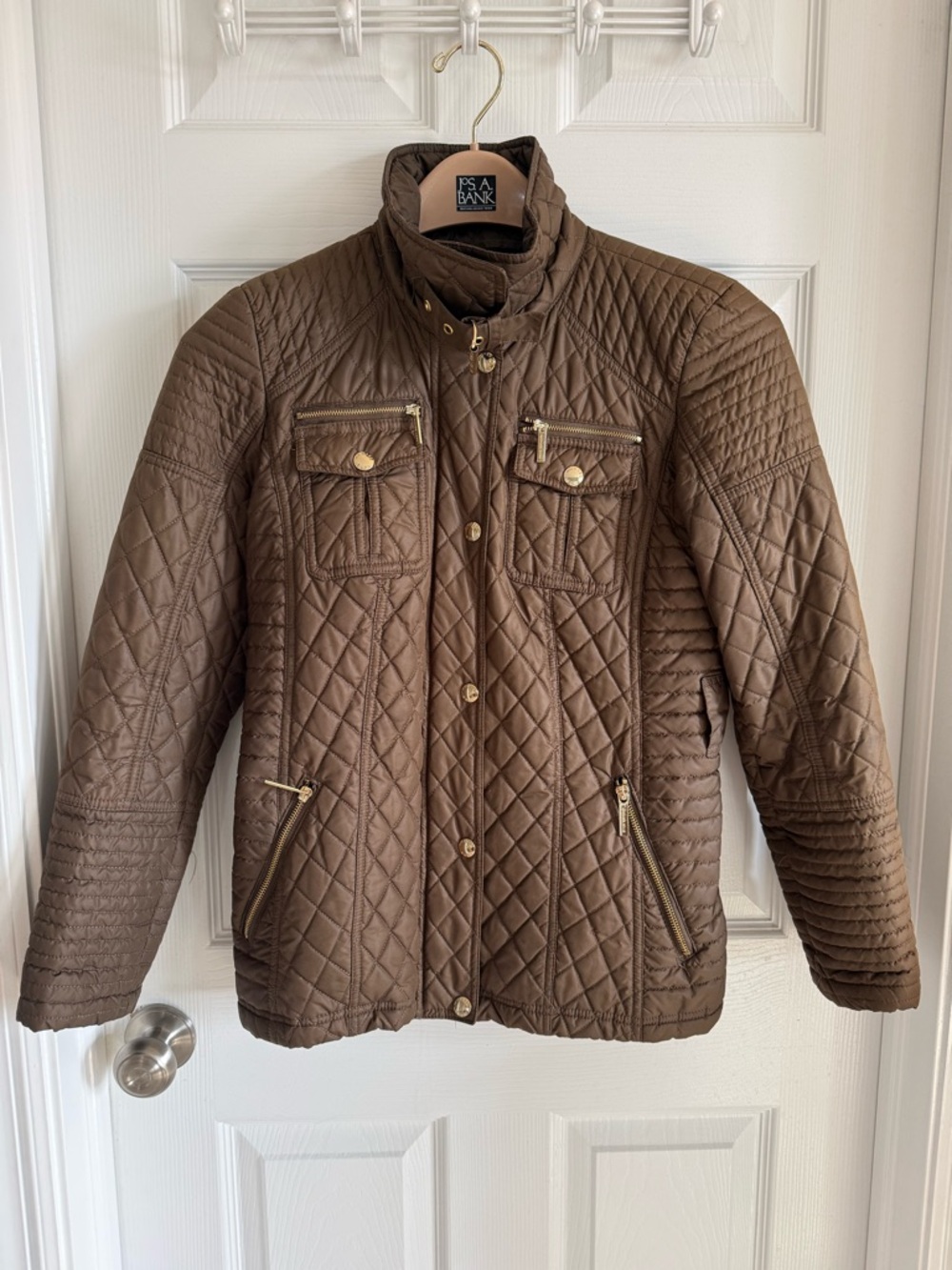 Michael Kors Quilted Brown Utility Jacket with Gold-Tone Hardware - Picture 4 of 10